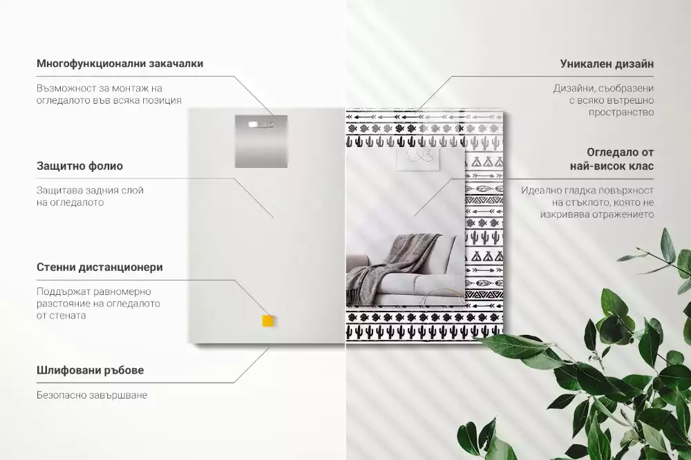 Rechthoekige spiegel lijst met print Tipi pijlpuntcactussen