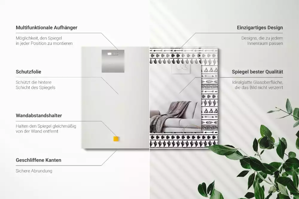 Rechthoekige spiegel lijst met print Tipi pijlpuntcactussen