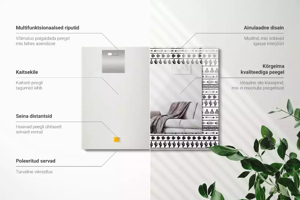 Rechthoekige spiegel lijst met print Tipi pijlpuntcactussen