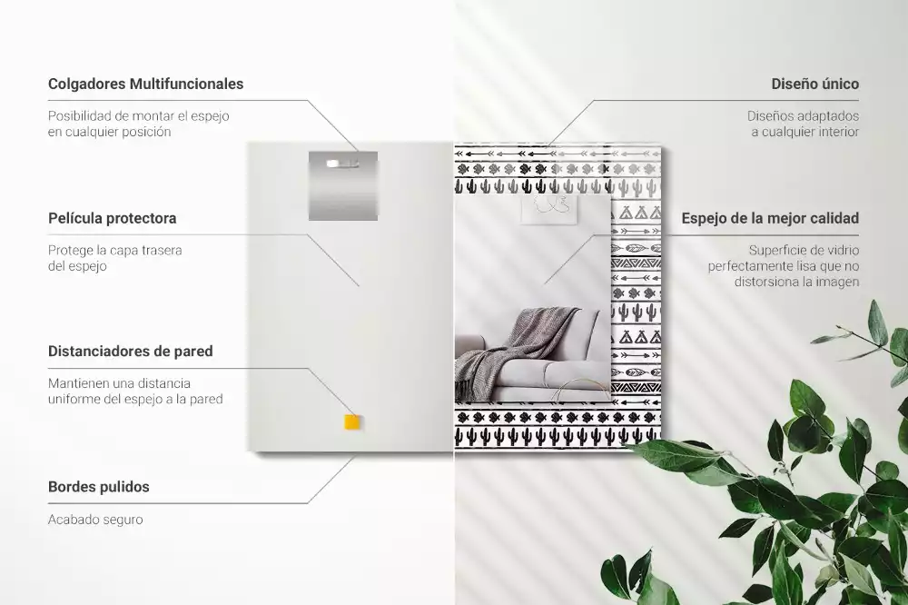 Rechthoekige spiegel lijst met print Tipi pijlpuntcactussen