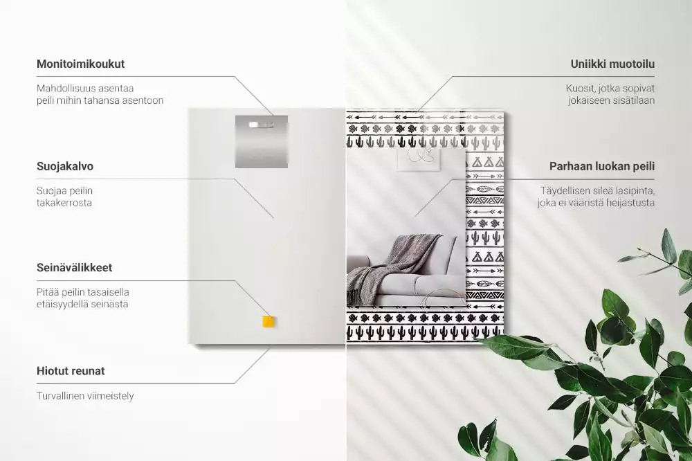 Rechthoekige spiegel lijst met print Tipi pijlpuntcactussen