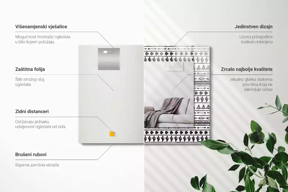 Rechthoekige spiegel lijst met print Tipi pijlpuntcactussen