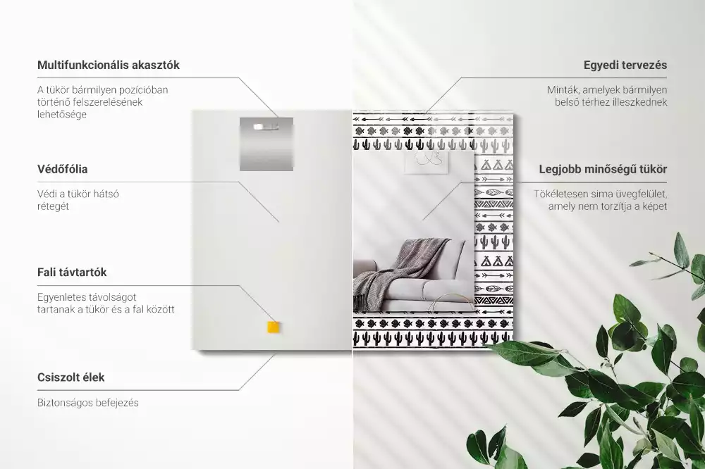 Rechthoekige spiegel lijst met print Tipi pijlpuntcactussen