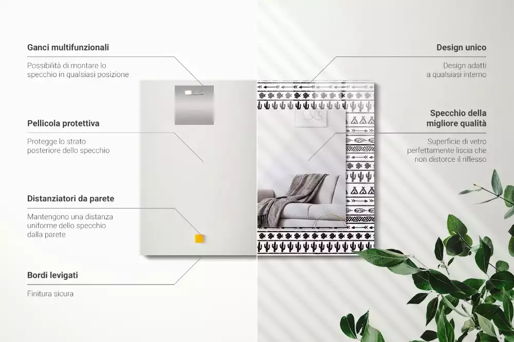 Rechthoekige spiegel lijst met print Tipi pijlpuntcactussen