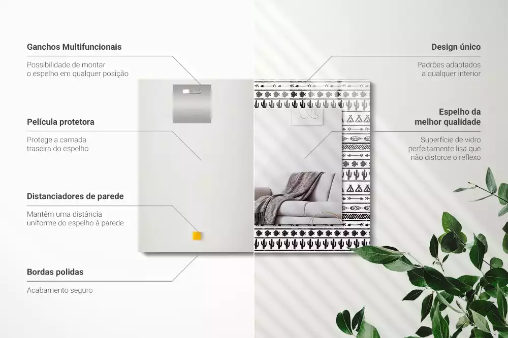 Rechthoekige spiegel lijst met print Tipi pijlpuntcactussen