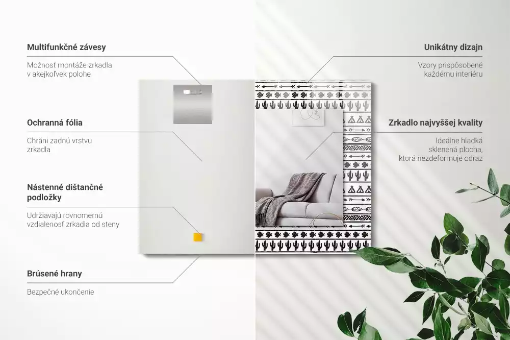 Rechthoekige spiegel lijst met print Tipi pijlpuntcactussen