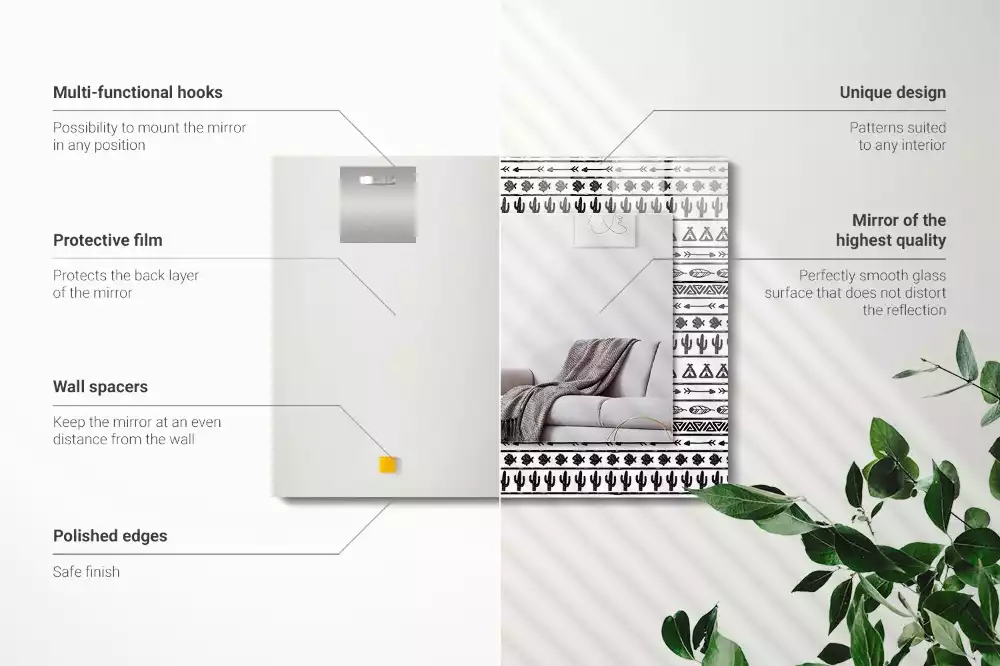 Rechthoekige spiegel lijst met print Tipi pijlpuntcactussen