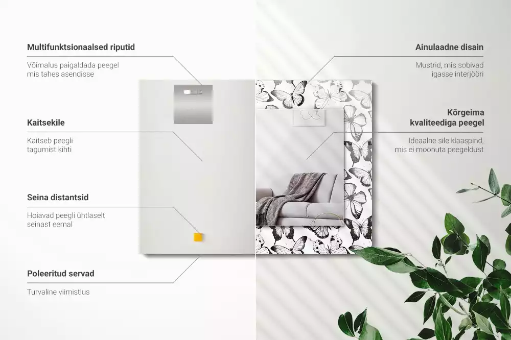 Bedrukte rechthoekige spiegel Zwart-witte vlinders