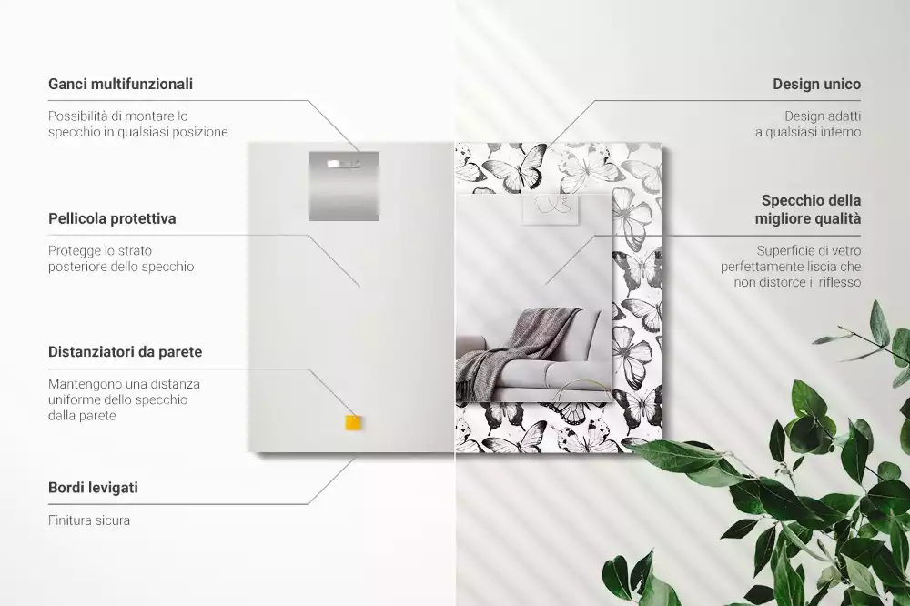 Bedrukte rechthoekige spiegel Zwart-witte vlinders