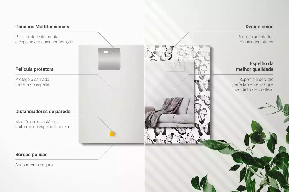 Bedrukte rechthoekige spiegel Zwart-witte vlinders