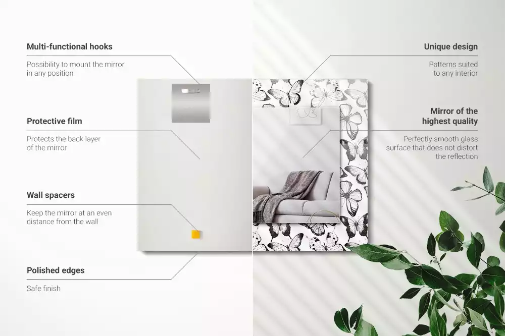 Bedrukte rechthoekige spiegel Zwart-witte vlinders