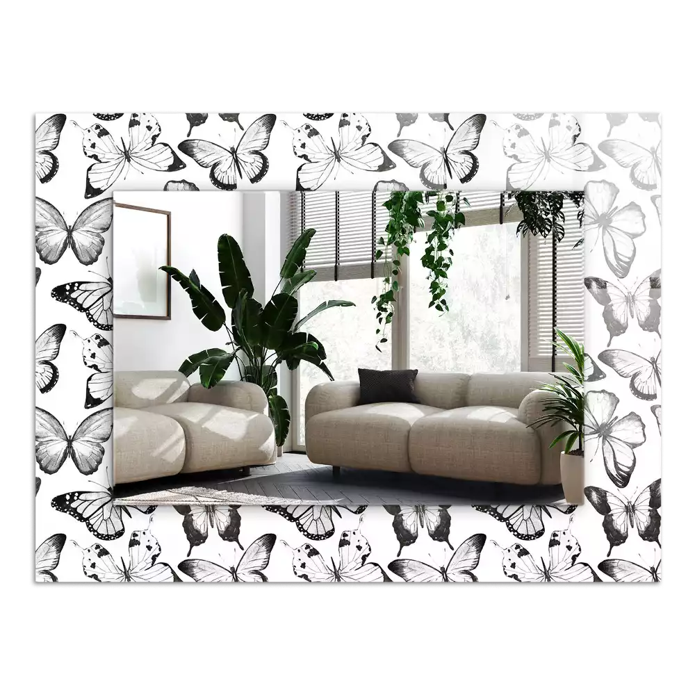 Bedrukte rechthoekige spiegel Zwart-witte vlinders