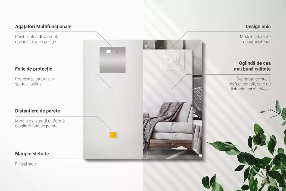 Rechthoekige spiegel met bedrukte lijst Bananenbladeren