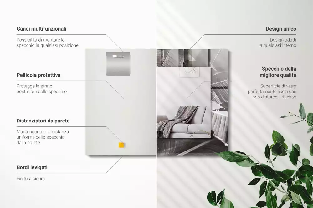 Rechthoekige spiegel met bedrukte lijst Bananenbladeren