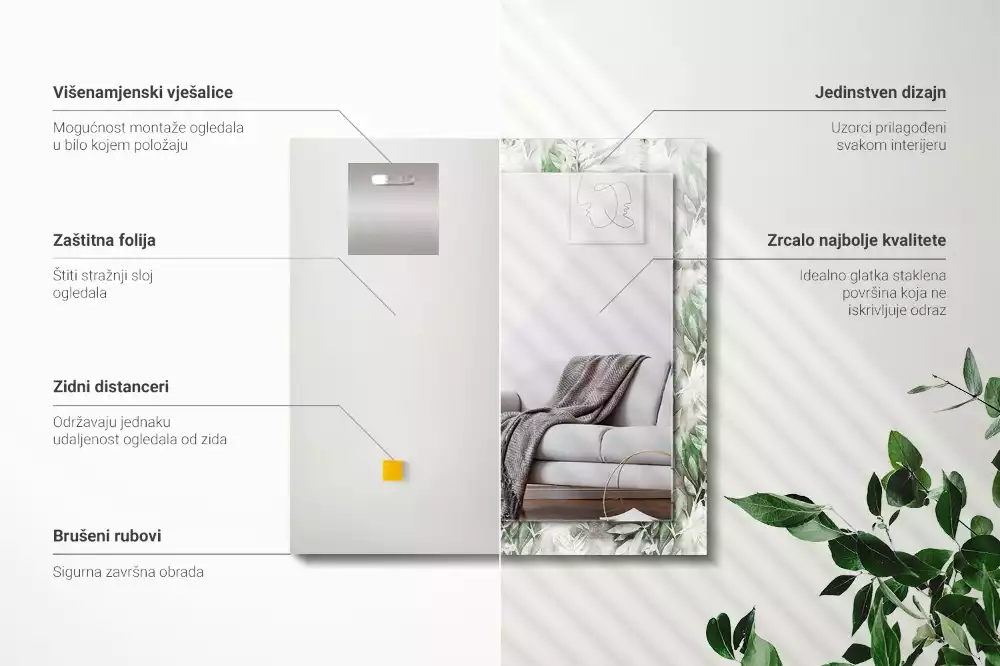 Rechthoekige spiegel met decoratie Groen bladerenpatroon