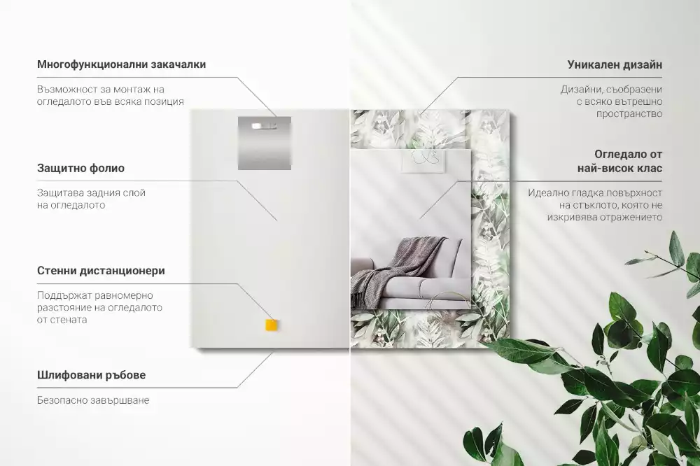 Rechthoekige spiegel met decoratie Groen bladerenpatroon