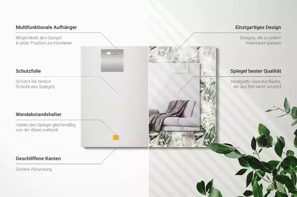 Rechthoekige spiegel met decoratie Groen bladerenpatroon