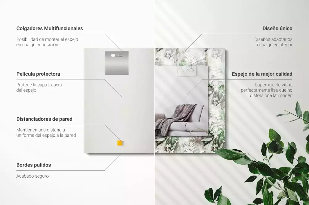 Rechthoekige spiegel met decoratie Groen bladerenpatroon