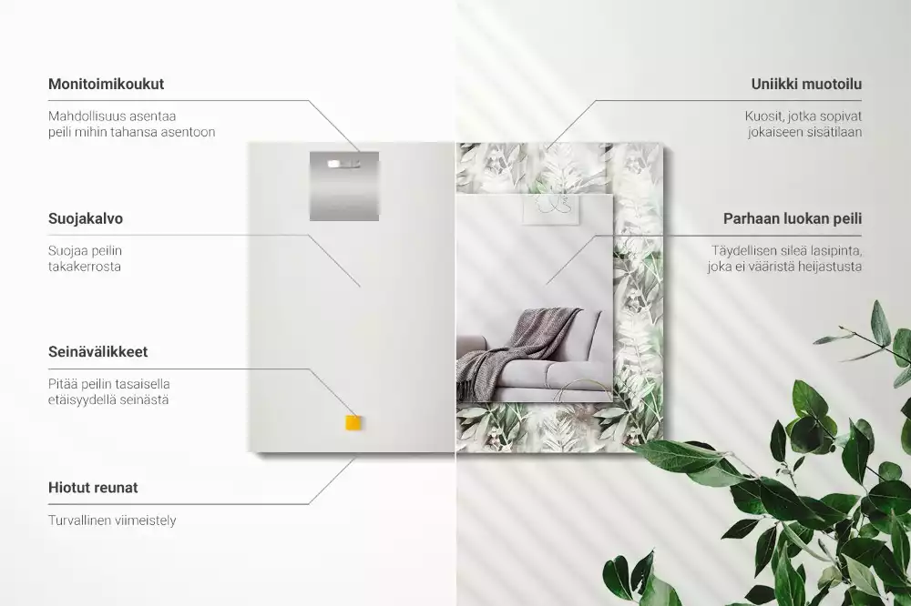 Rechthoekige spiegel met decoratie Groen bladerenpatroon