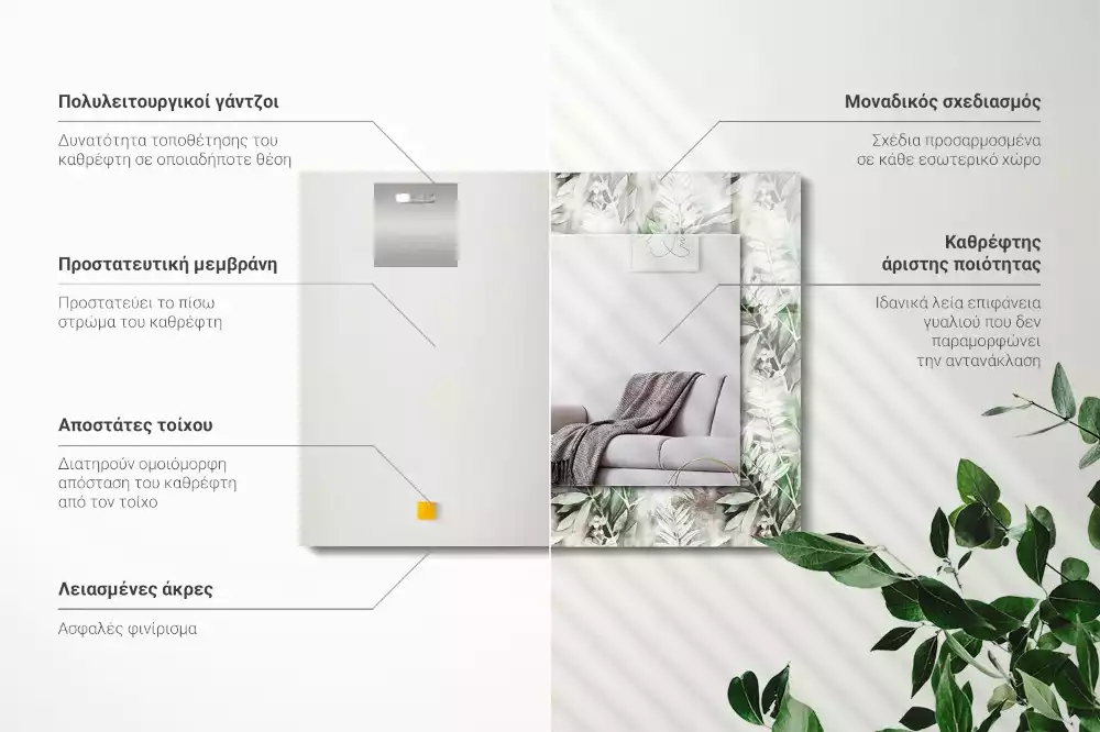 Rechthoekige spiegel met decoratie Groen bladerenpatroon