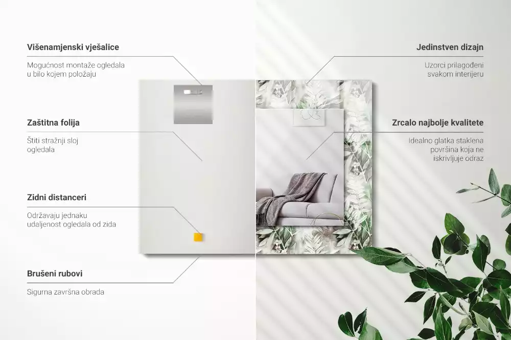 Rechthoekige spiegel met decoratie Groen bladerenpatroon