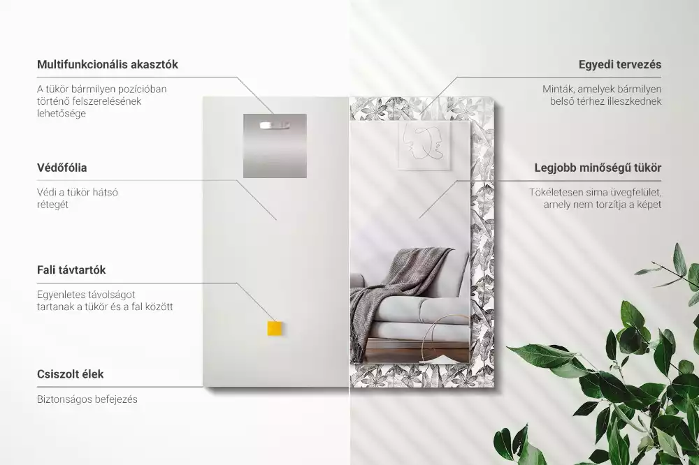 Rechthoekige spiegel lijst met print Bladeren en bloemen