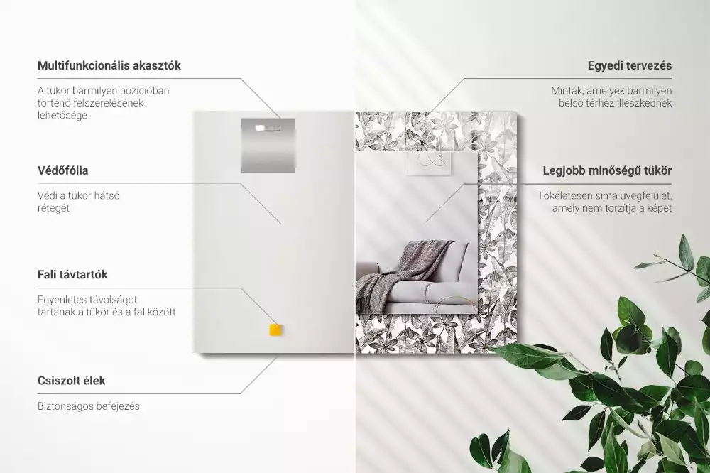 Rechthoekige spiegel lijst met print Bladeren en bloemen