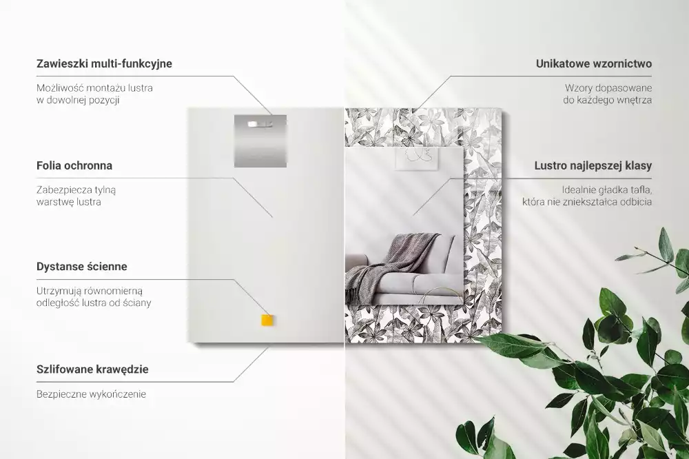 Rechthoekige spiegel lijst met print Bladeren en bloemen