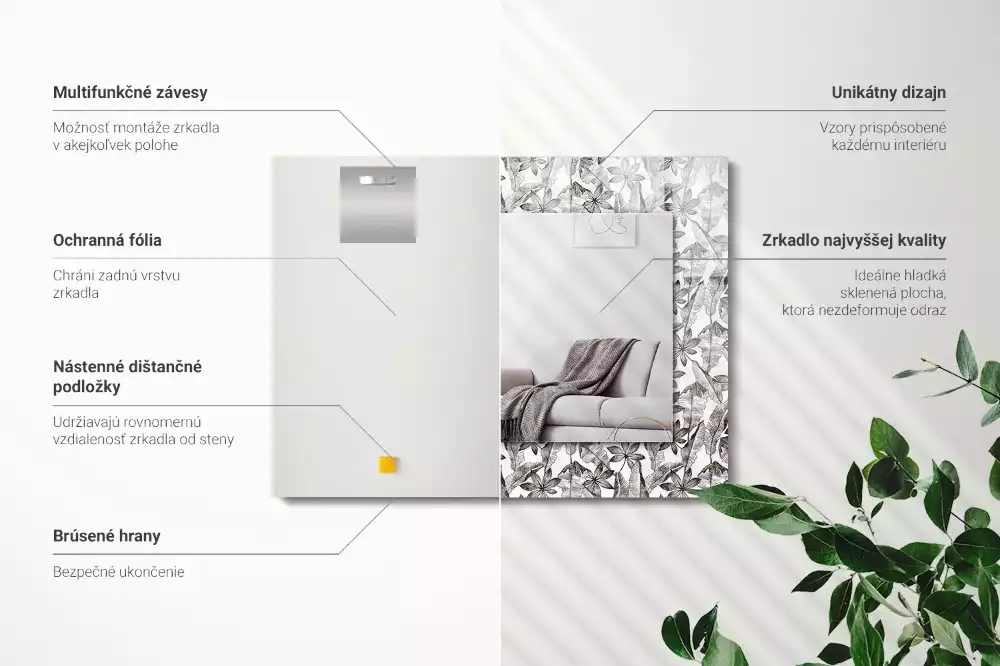 Rechthoekige spiegel lijst met print Bladeren en bloemen