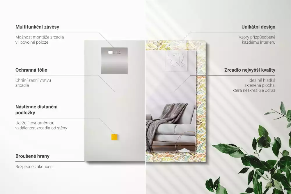 Bedrukte rechthoekige spiegel Kleurrijke golven van bladeren