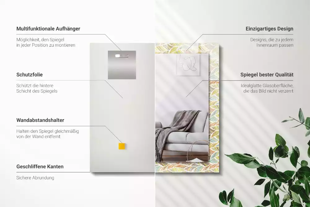 Bedrukte rechthoekige spiegel Kleurrijke golven van bladeren