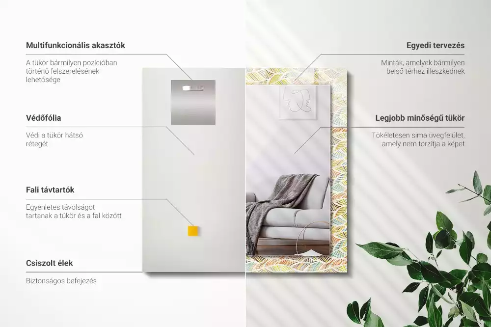 Bedrukte rechthoekige spiegel Kleurrijke golven van bladeren