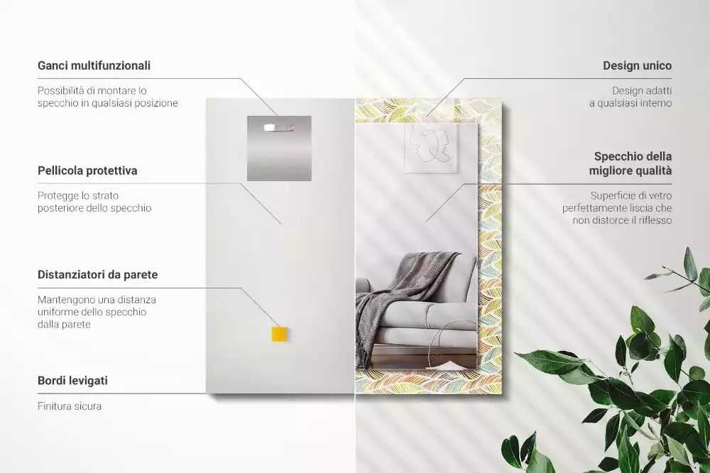 Bedrukte rechthoekige spiegel Kleurrijke golven van bladeren