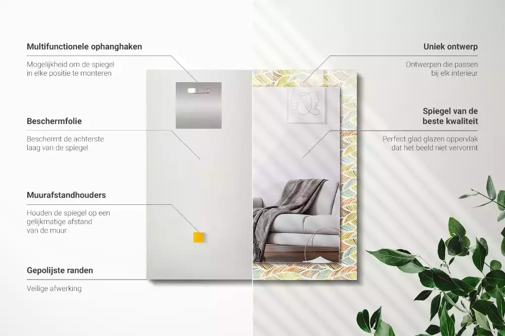 Bedrukte rechthoekige spiegel Kleurrijke golven van bladeren