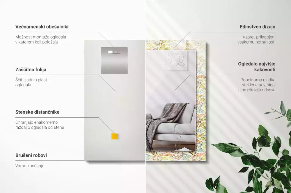 Bedrukte rechthoekige spiegel Kleurrijke golven van bladeren