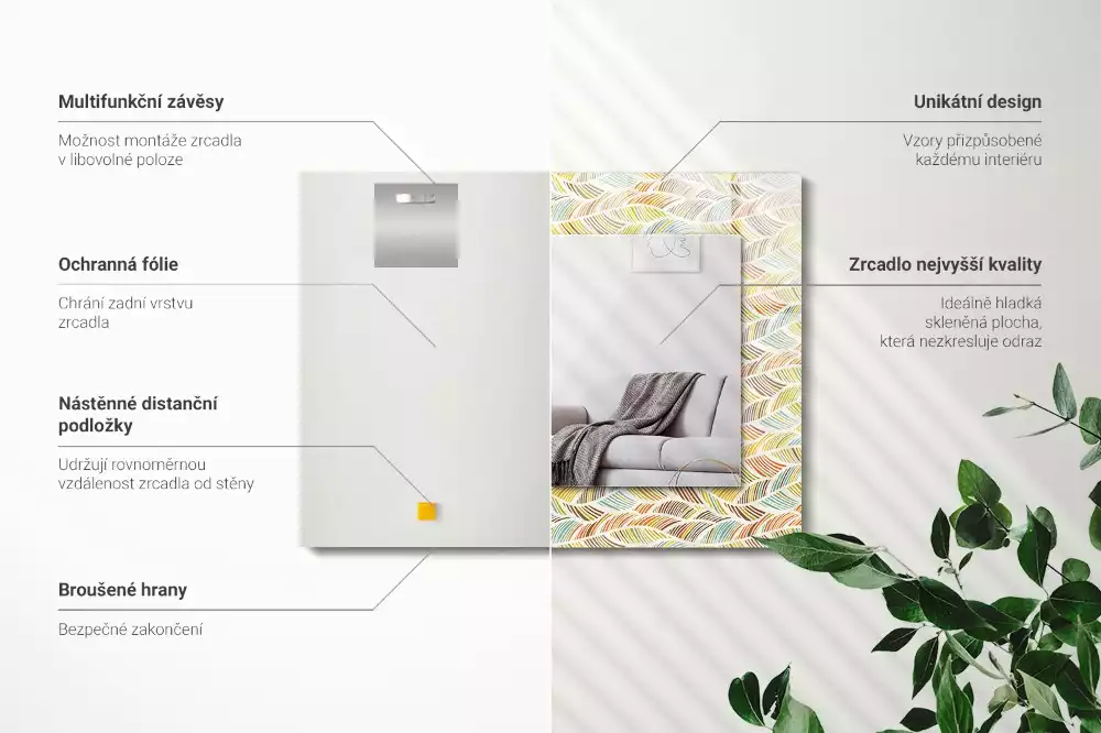 Bedrukte rechthoekige spiegel Kleurrijke golven van bladeren