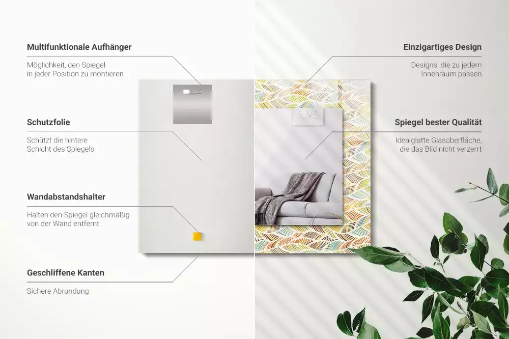 Bedrukte rechthoekige spiegel Kleurrijke golven van bladeren