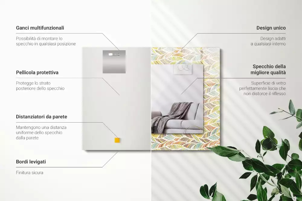 Bedrukte rechthoekige spiegel Kleurrijke golven van bladeren