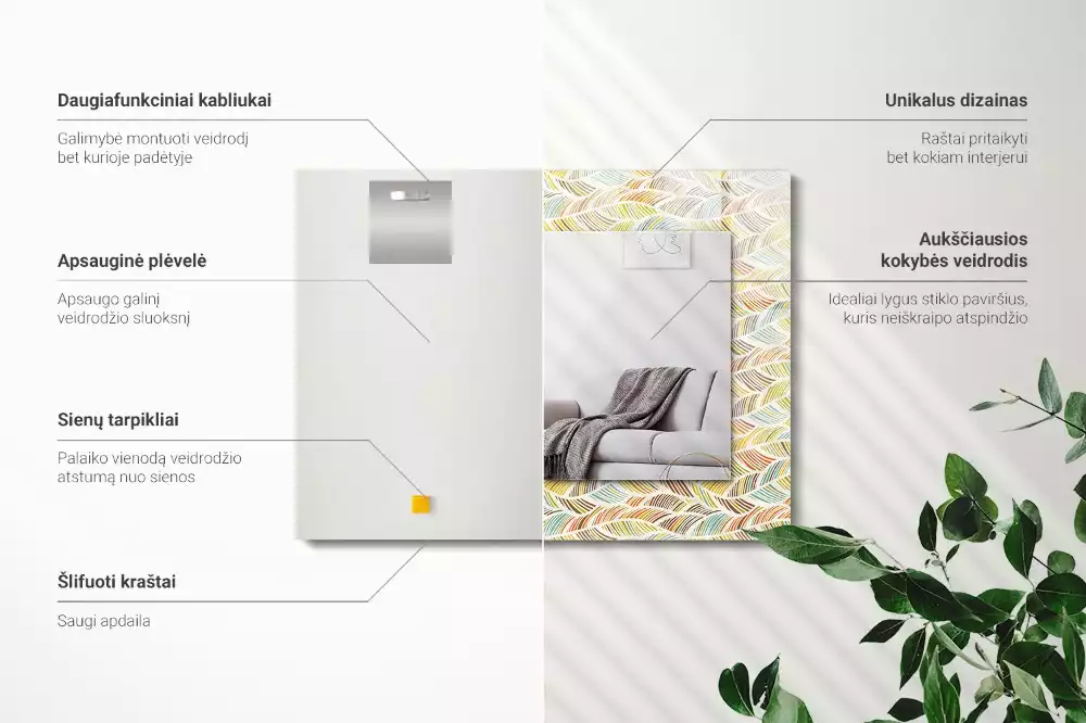 Bedrukte rechthoekige spiegel Kleurrijke golven van bladeren