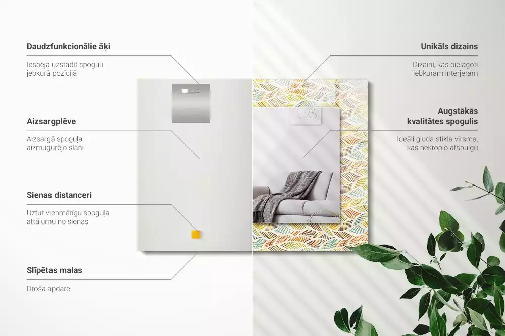 Bedrukte rechthoekige spiegel Kleurrijke golven van bladeren