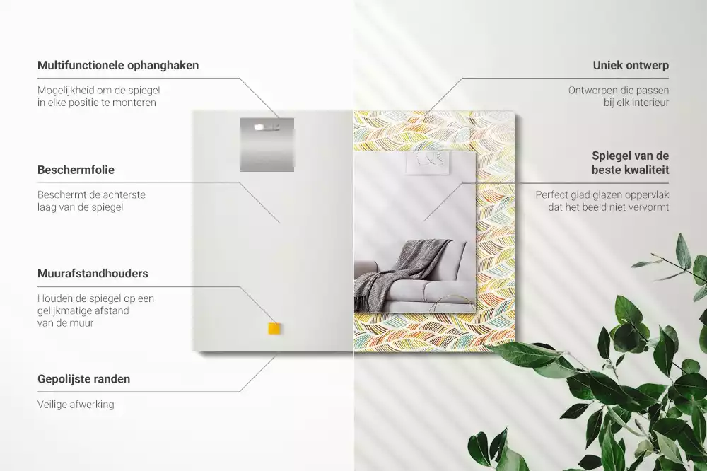 Bedrukte rechthoekige spiegel Kleurrijke golven van bladeren