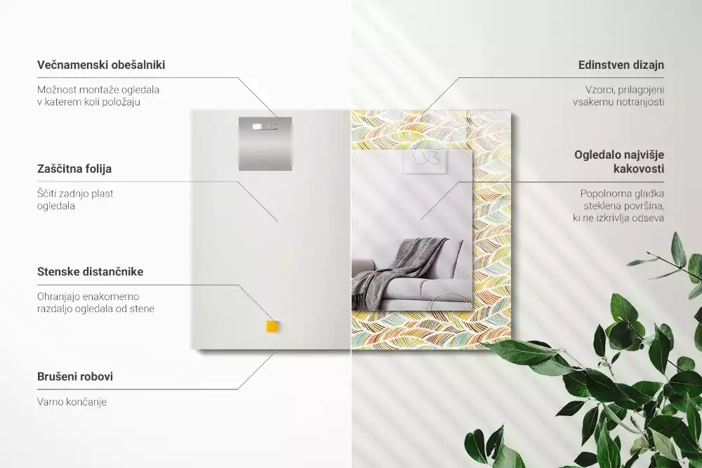 Bedrukte rechthoekige spiegel Kleurrijke golven van bladeren