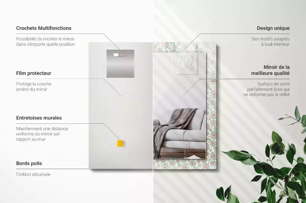 Rechthoekige spiegel met bedrukte lijst Kleurrijk cirkelpatroon