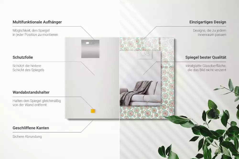 Rechthoekige spiegel met bedrukte lijst Kleurrijk cirkelpatroon