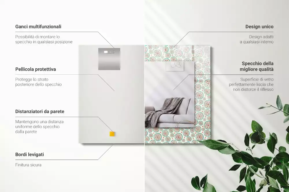 Rechthoekige spiegel met bedrukte lijst Kleurrijk cirkelpatroon