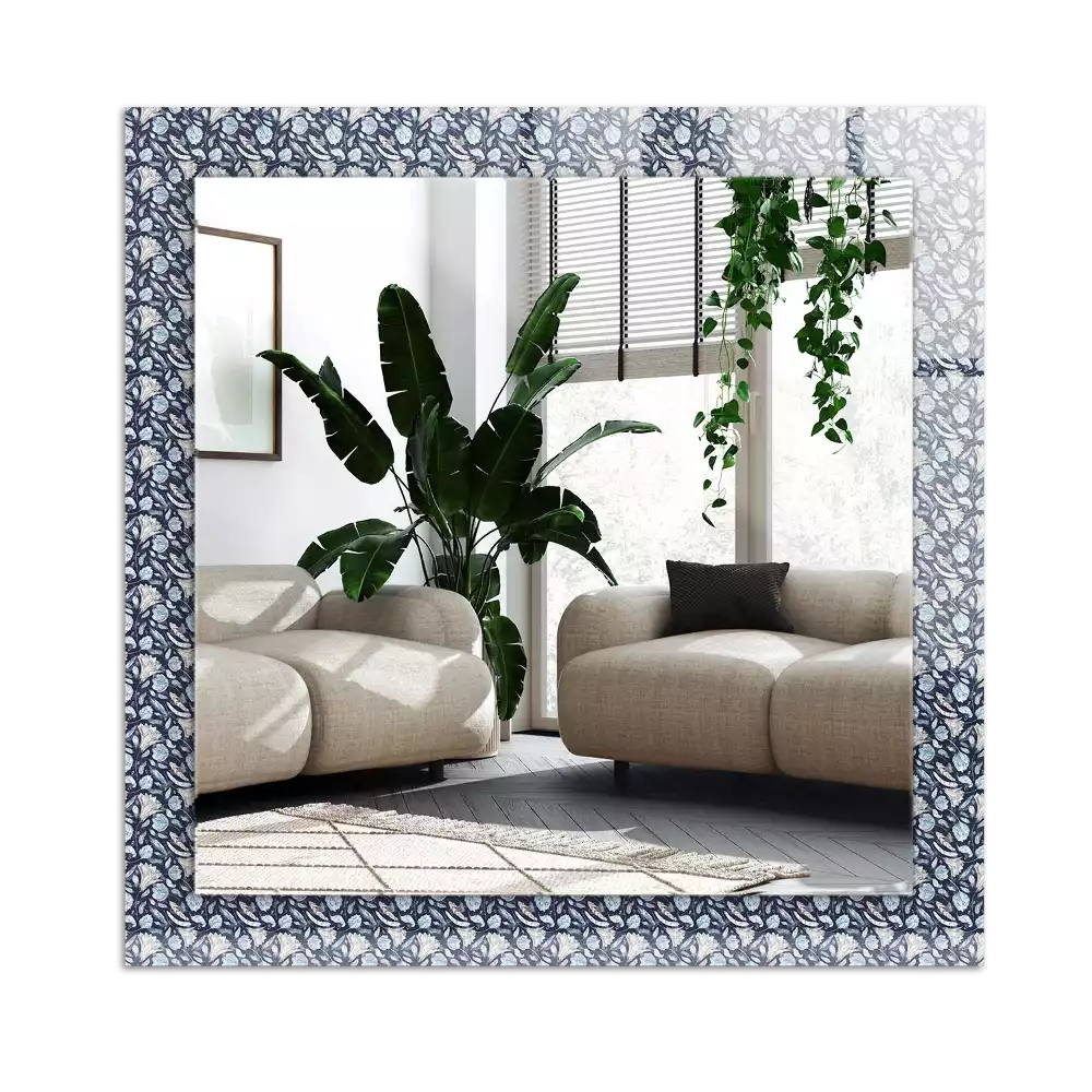 Rechthoekige spiegel lijst met print Blauw bloemenpatroon