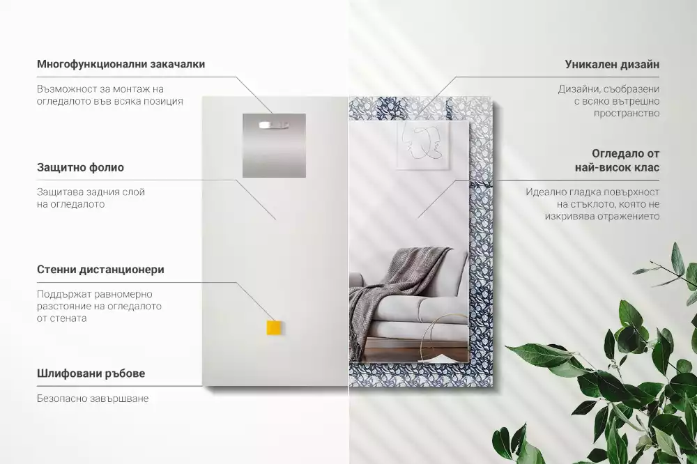 Rechthoekige spiegel lijst met print Blauw bloemenpatroon