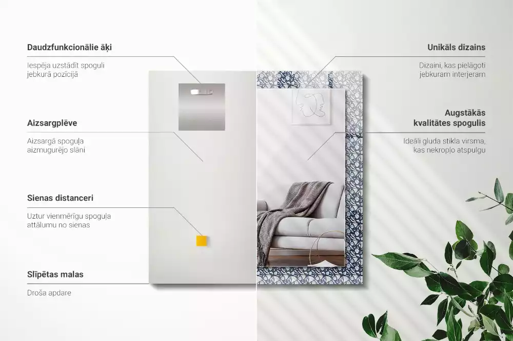 Rechthoekige spiegel lijst met print Blauw bloemenpatroon