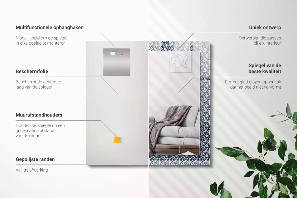 Rechthoekige spiegel lijst met print Blauw bloemenpatroon