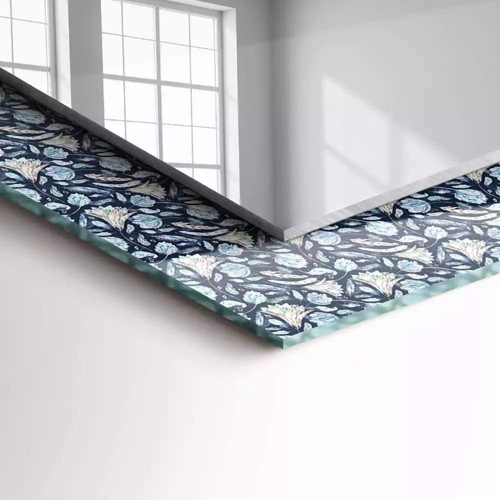 Rechthoekige spiegel lijst met print Blauw bloemenpatroon